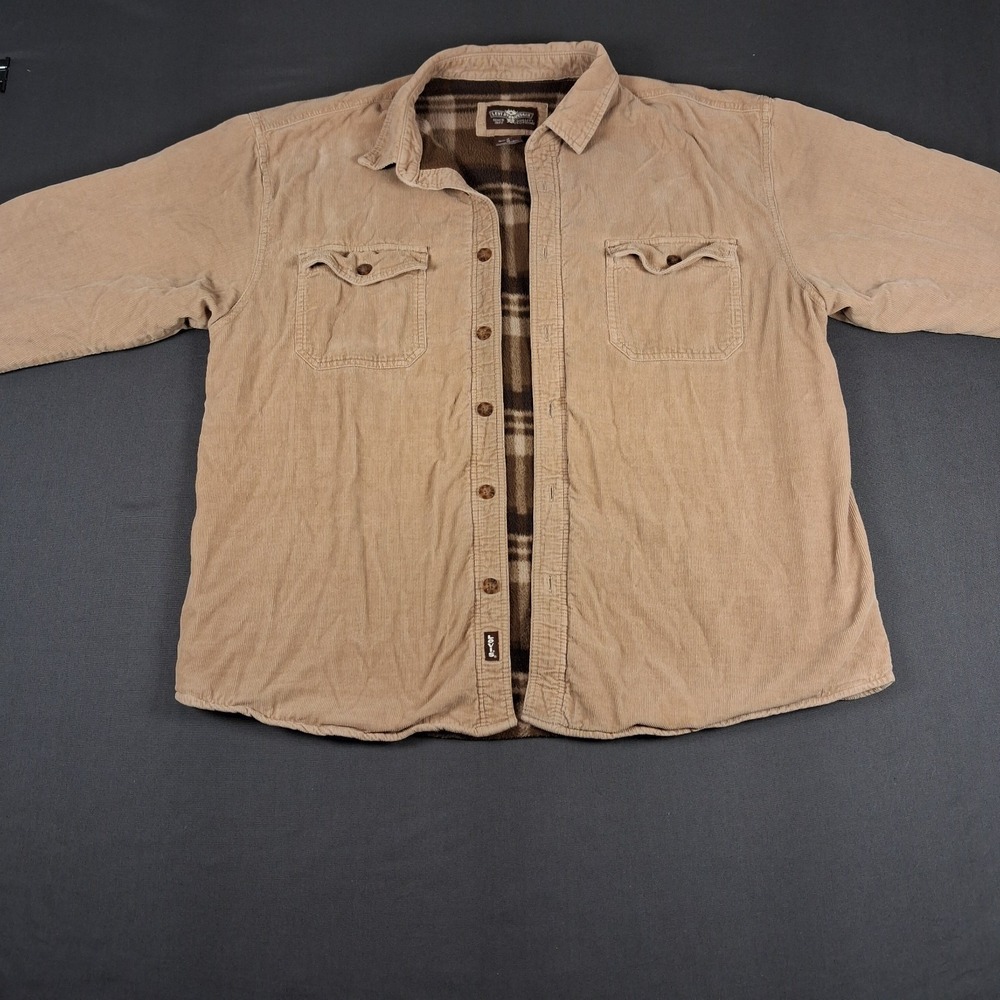 Levis Strauss XL Shirt Jacket Mens Brown Corduroy Fleece Lined Button Up Shacket